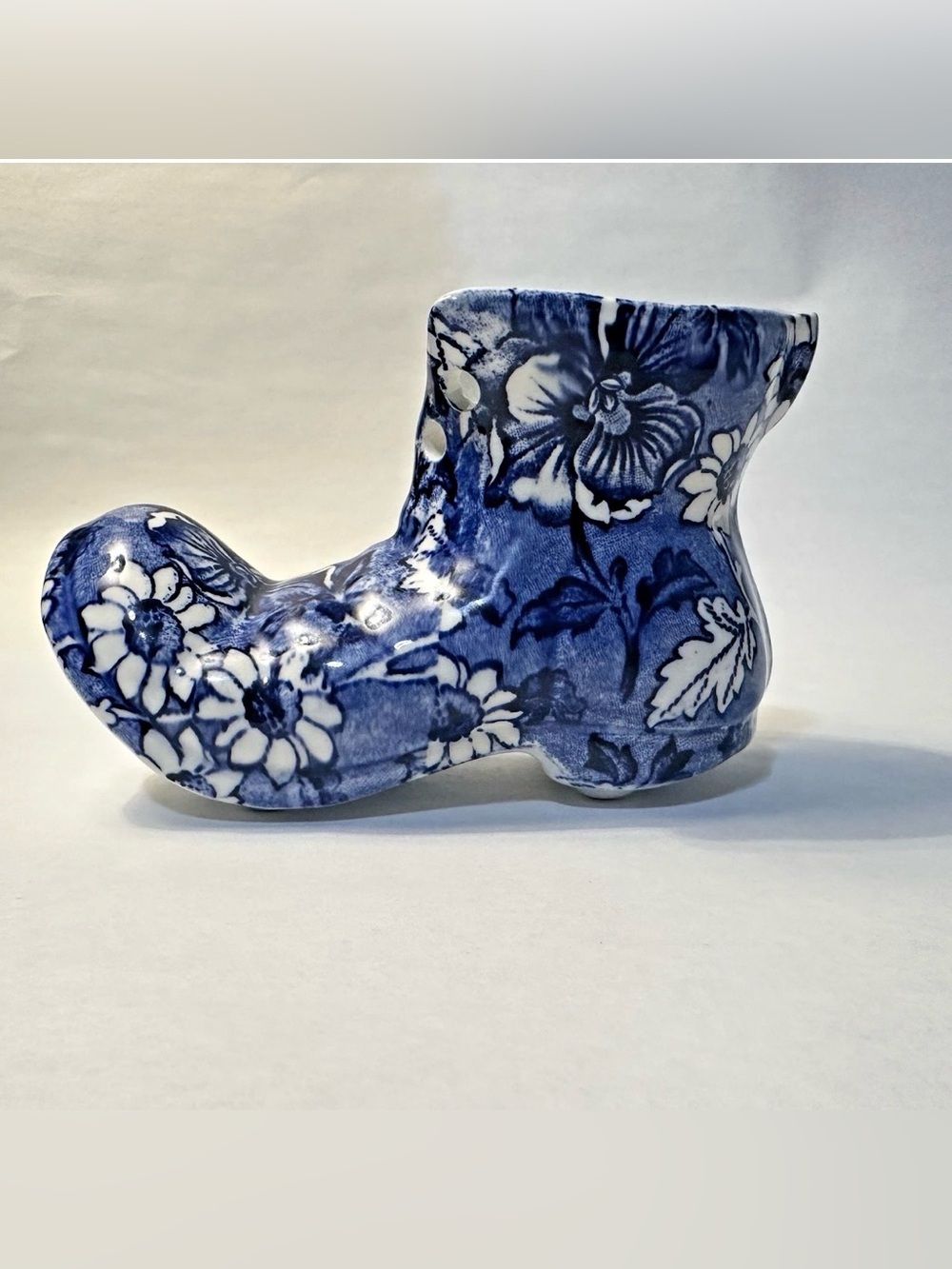 Vintage James Kent Old Foley Blue & White Shoe Vase Boot Planter Staffordshire